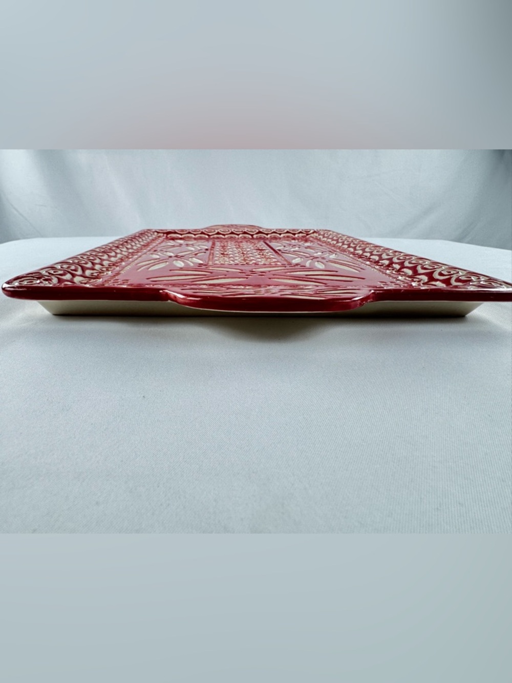Temp-Tations Carved Old World Red Stoneware Serving Platter - Picture 7 of 7